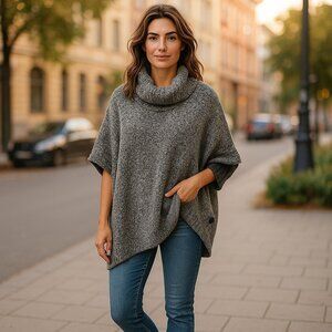* ONLY NECESSITIES Gray Shawl Cowl Turtleneck Sweater Ladies Medium